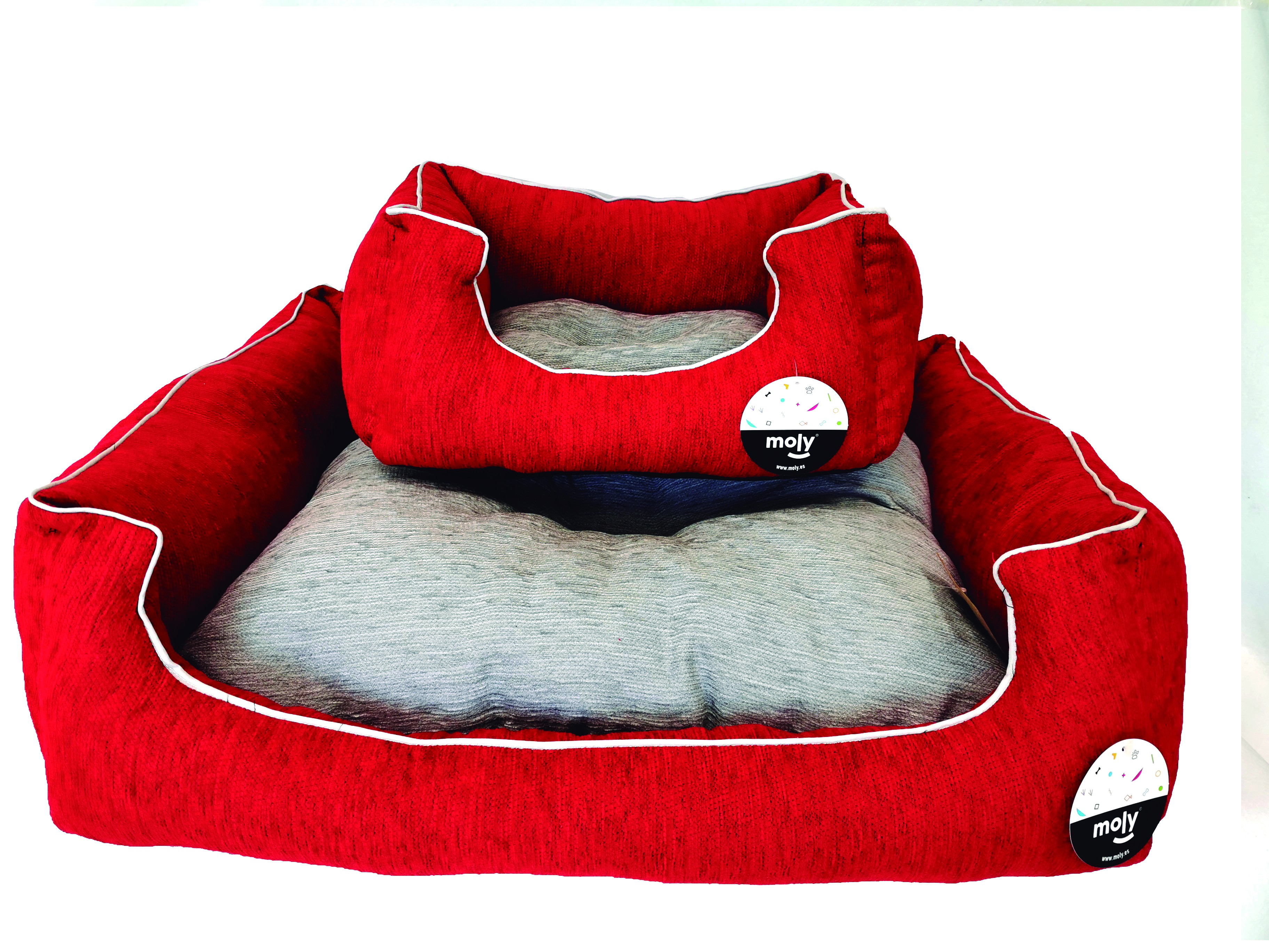 Rechteckiges Kissen aus rotem Chenille T.1 50*42*21 — Foto 2