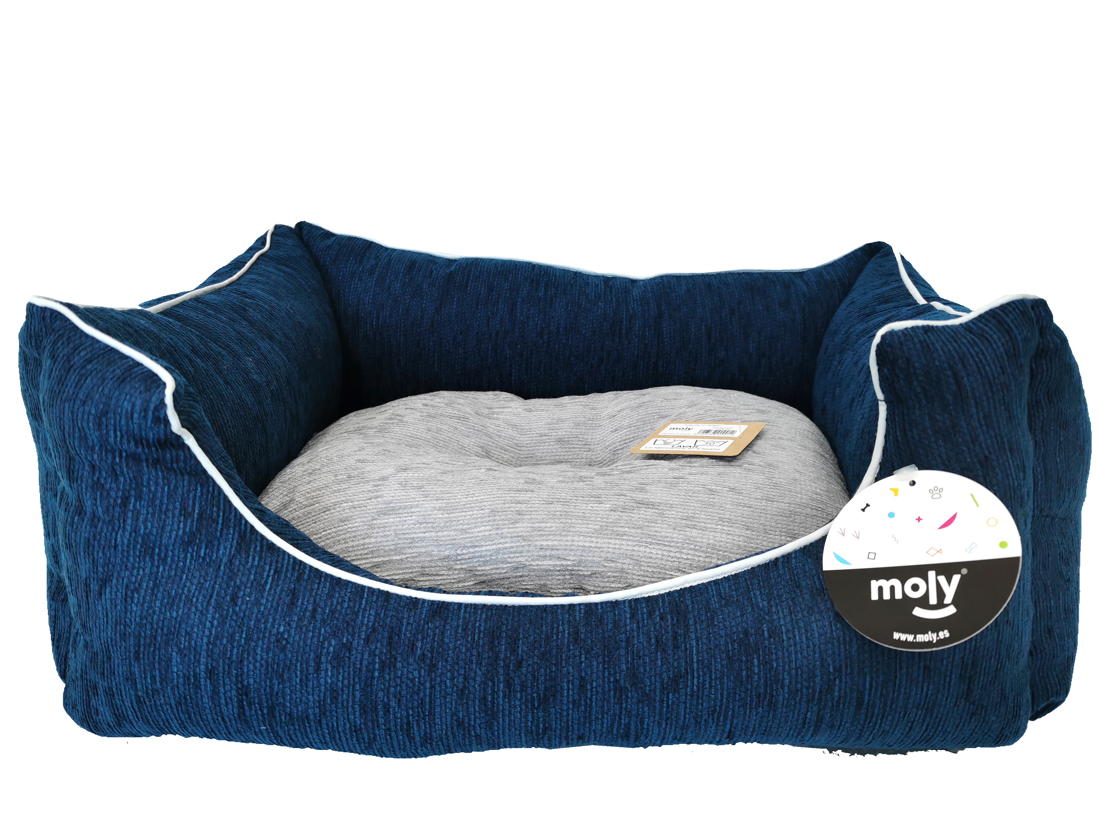 Rechteckiges Kissen aus blauer Chenille T-1