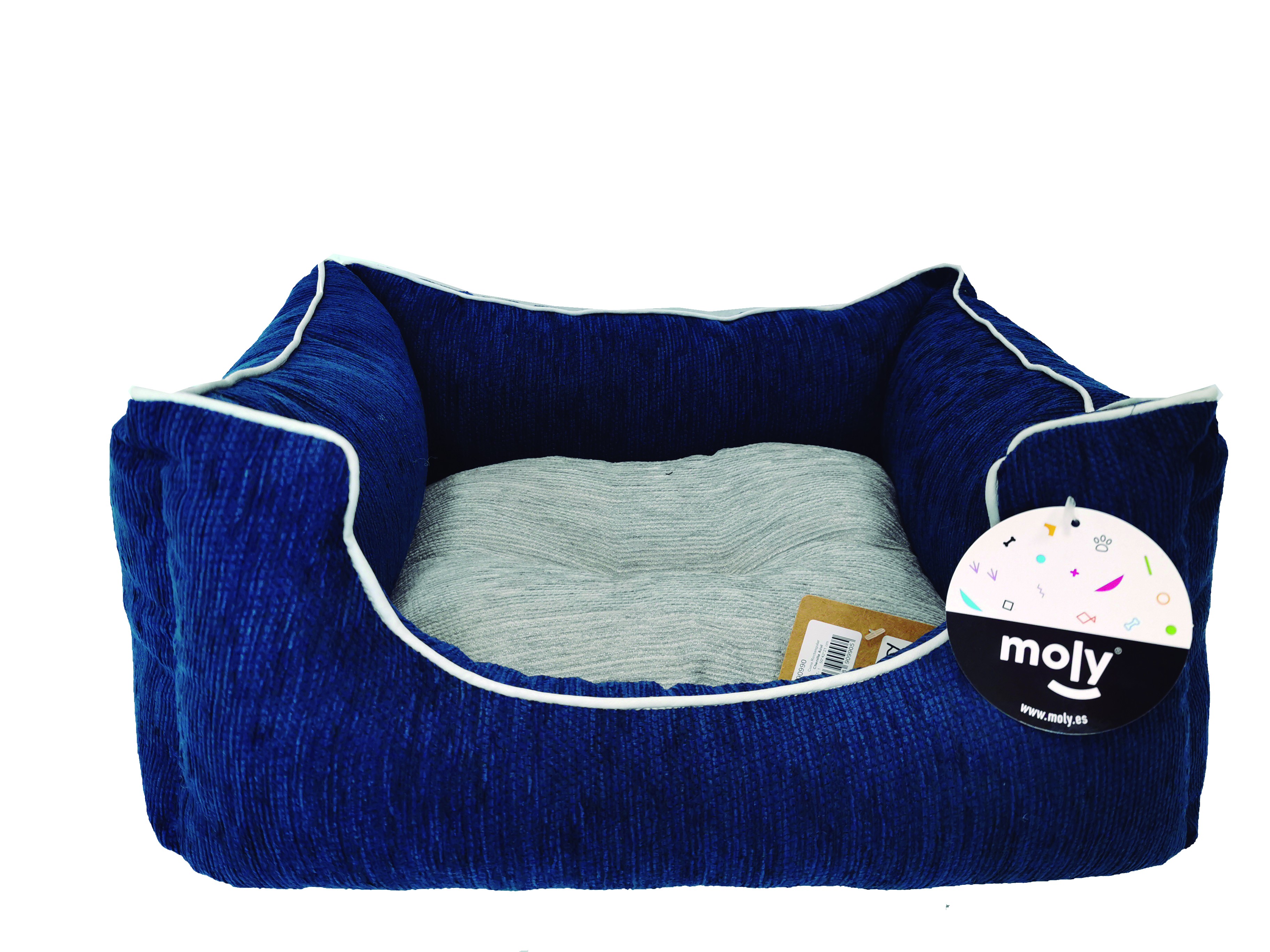 Rechteckiges Kissen aus blauem Chenille T-2