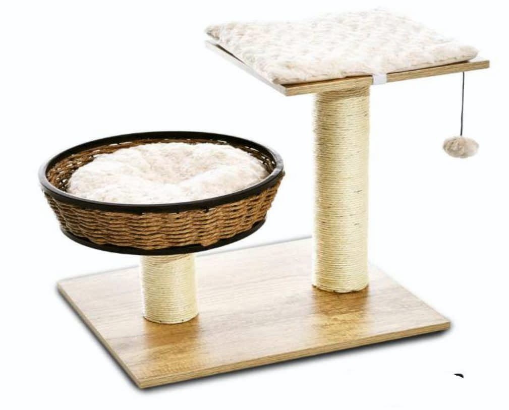 Kratzbaum aus Weide und Holz Mod. Tokyo mit Ruheplatz 48x39x51cm — Foto 2