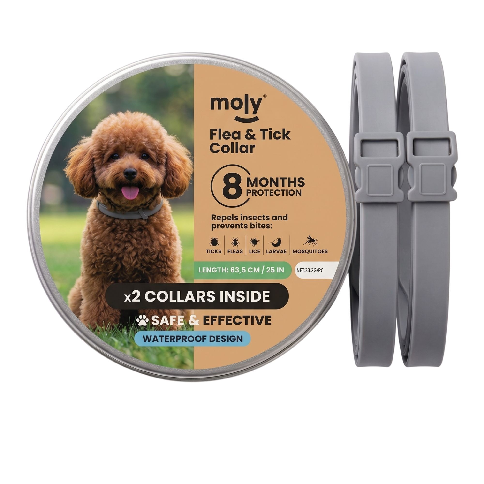 Moly Floh- und Zeckenhalsband - 2er Pack für kleine Hunde