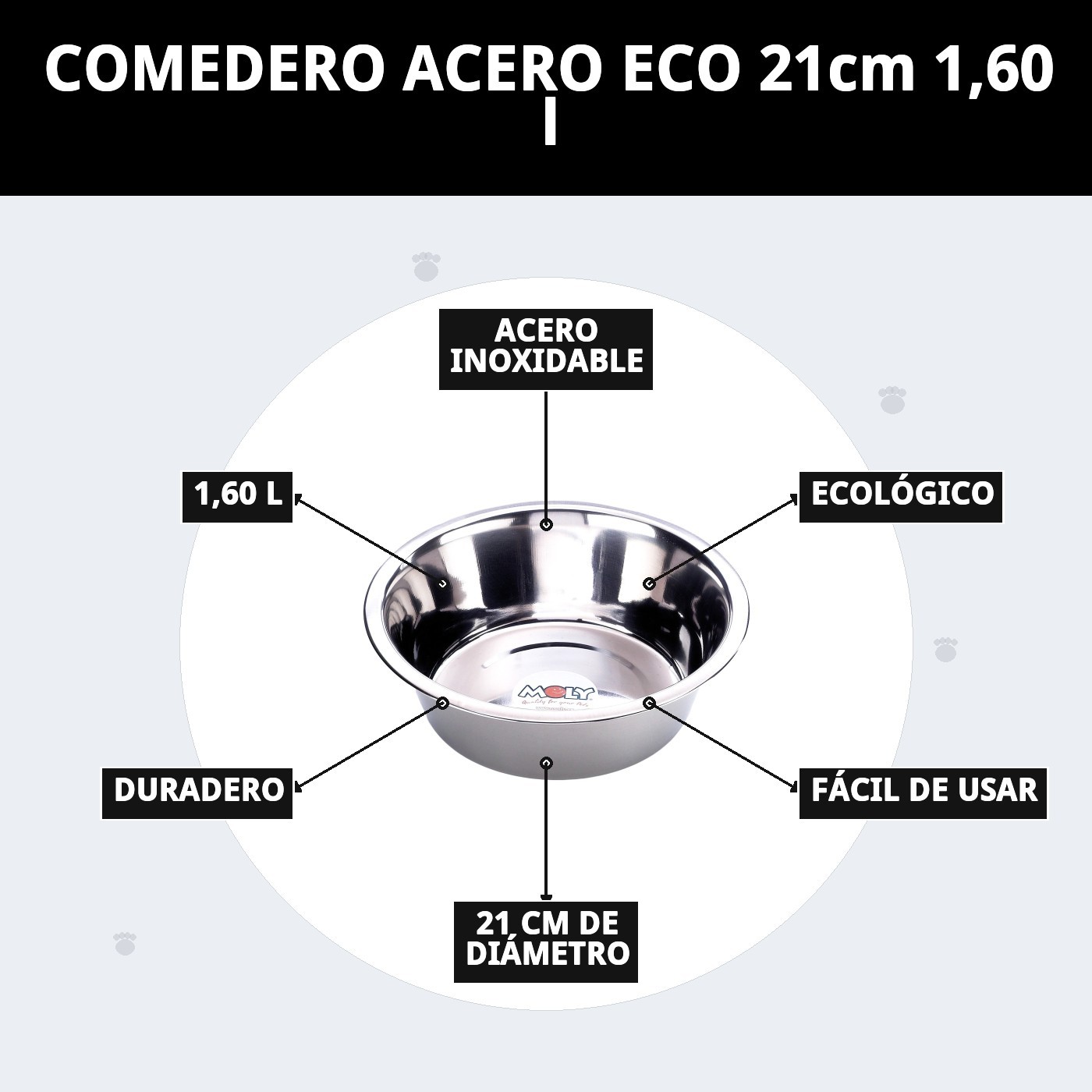 Moly Eco-Stahl-Schüssel 21 cm - 1,60 L für Tiere — Foto 9