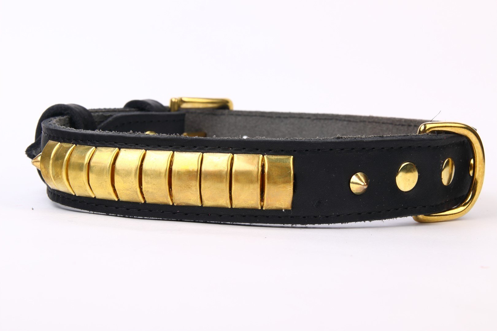 Halsband aus Leder Luxus 65 cm Schwarz und Gold — Foto 2