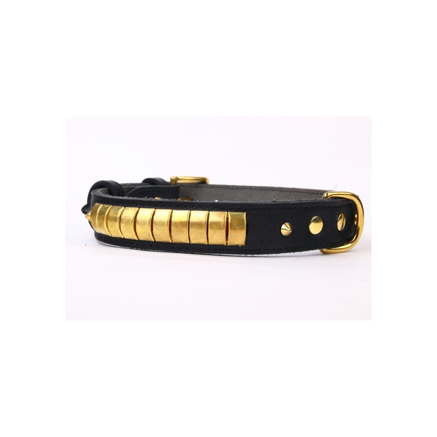 Halsband aus Leder Luxus 65 cm Schwarz und Gold
