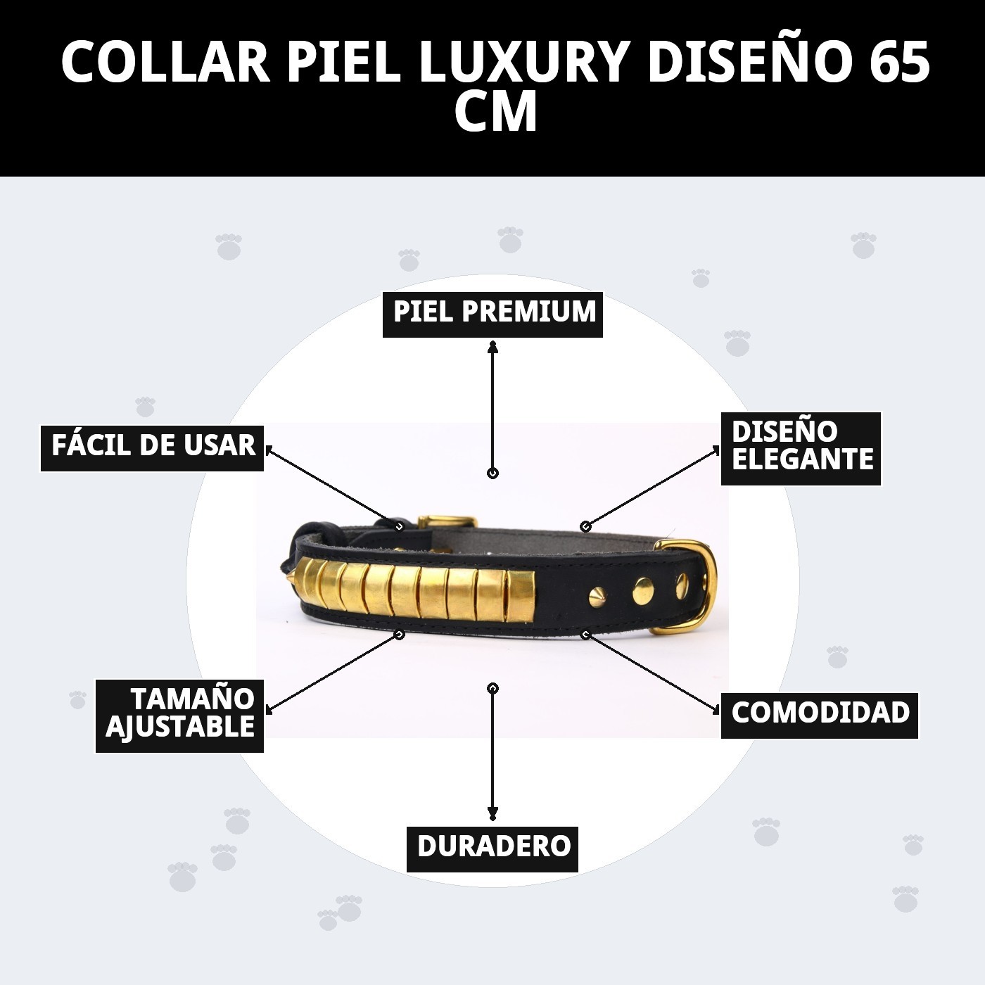 Halsband aus Leder Luxus 65 cm Schwarz und Gold — Foto 9
