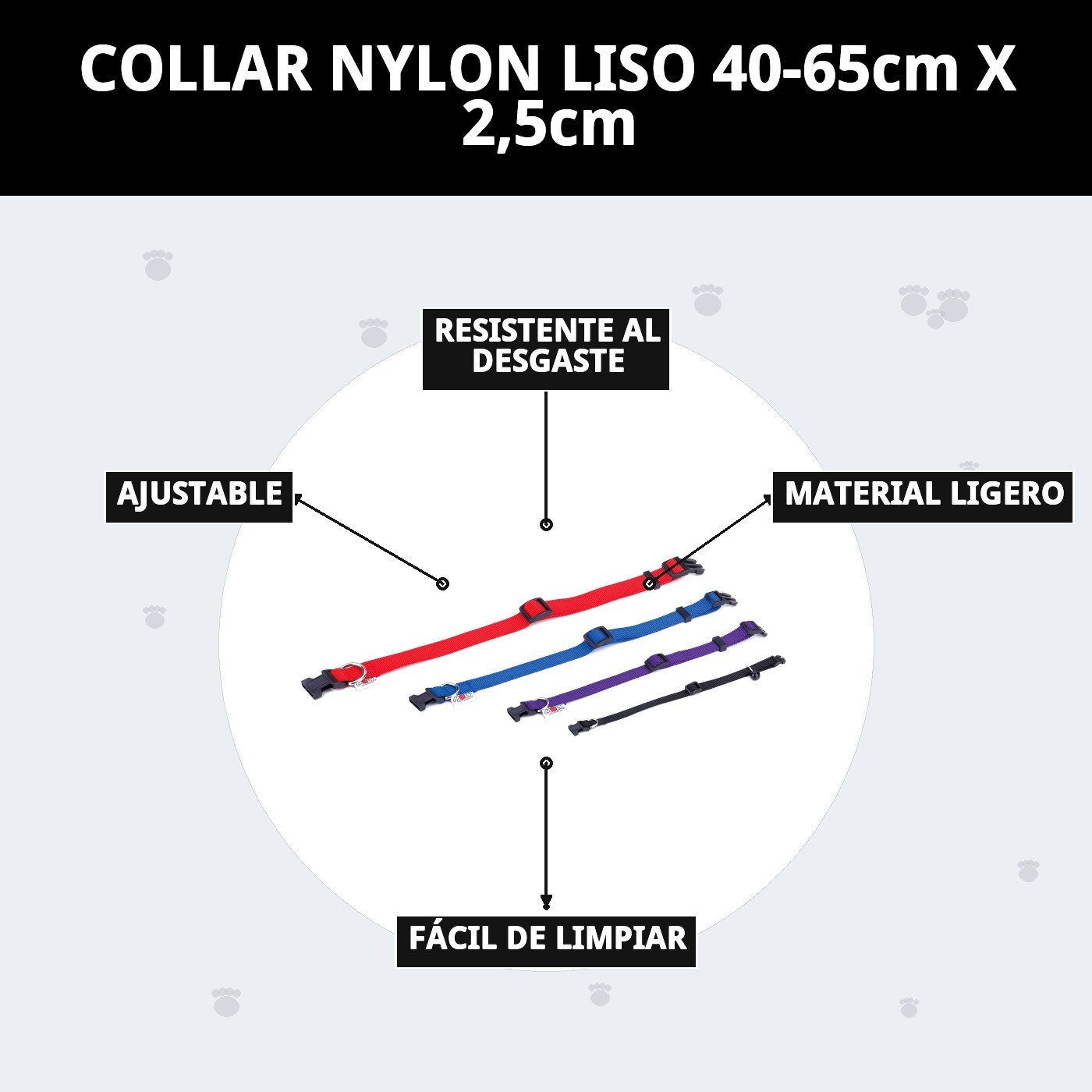 Nylon-Halsband glatt 40-65cm x 2,5cm — Foto 9