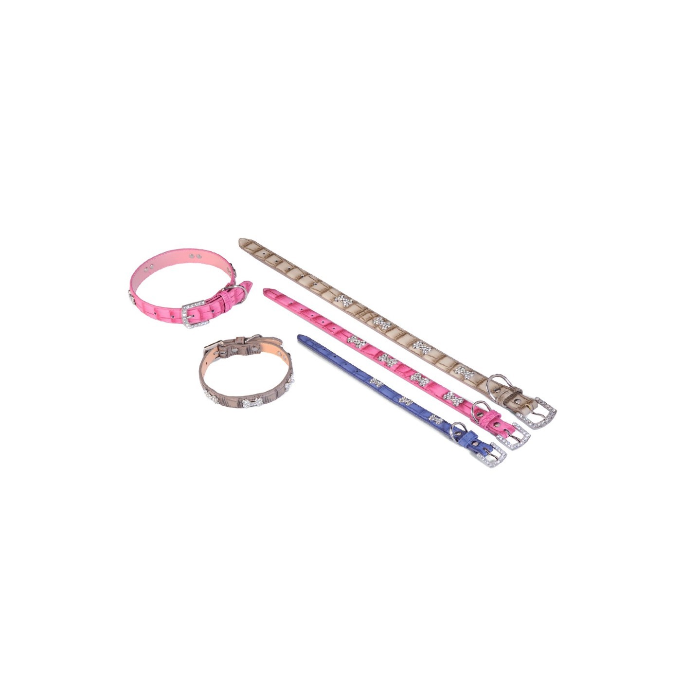 Beiges Lederhalsband mit Knochen-Detail 1.6x30 cm